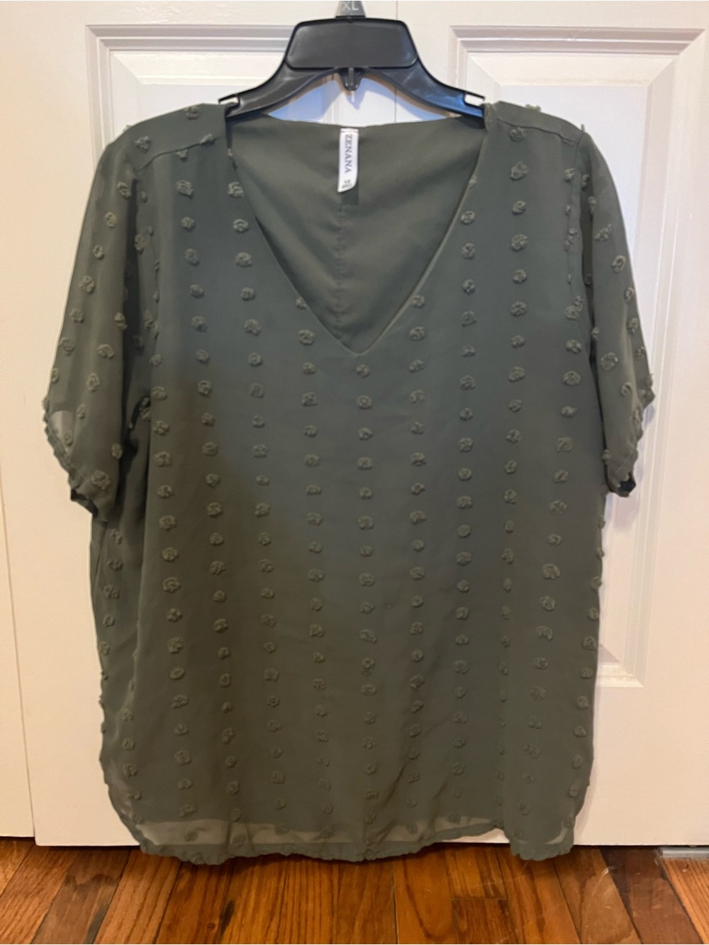 Zenana Outfitters Olive Green Dot Textured V-Neck Blouse